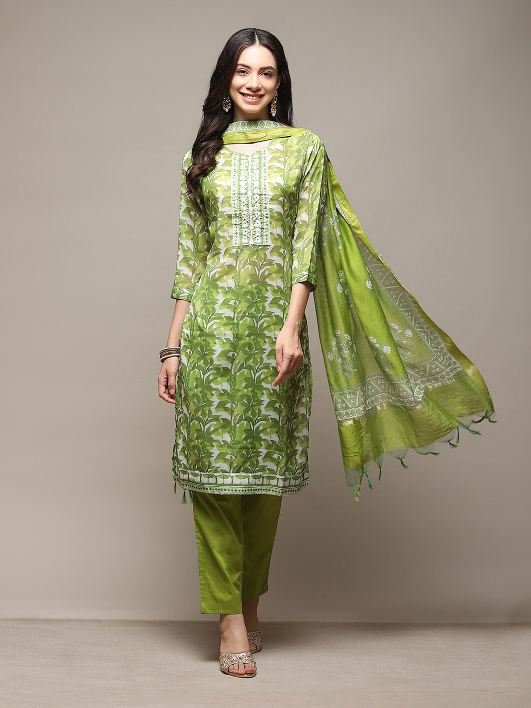 

Biba Floral Printed Unstitched Dress Material, Green