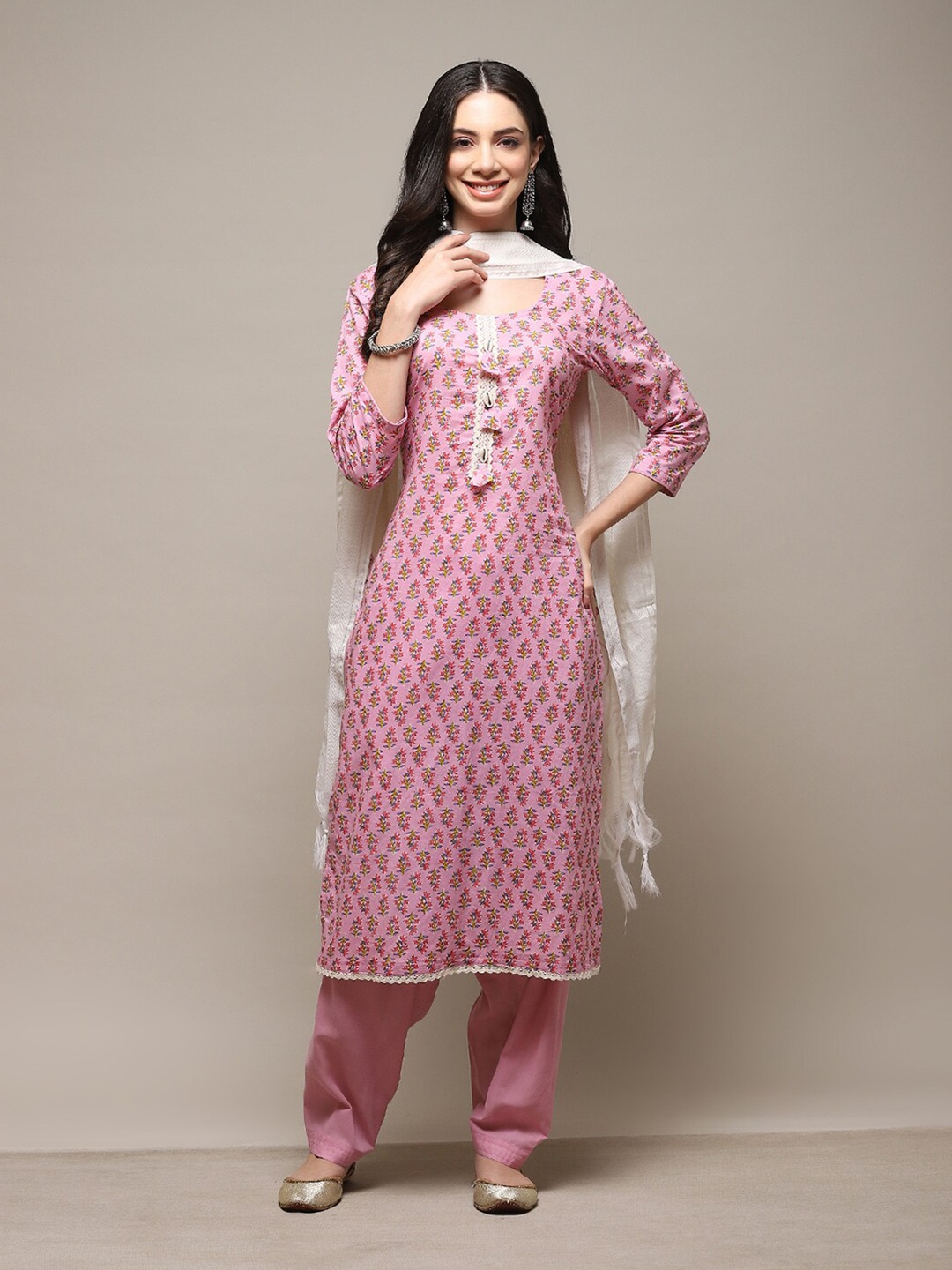 

Biba Ethnic Motifs Printed Unstitched Dress Material, Peach