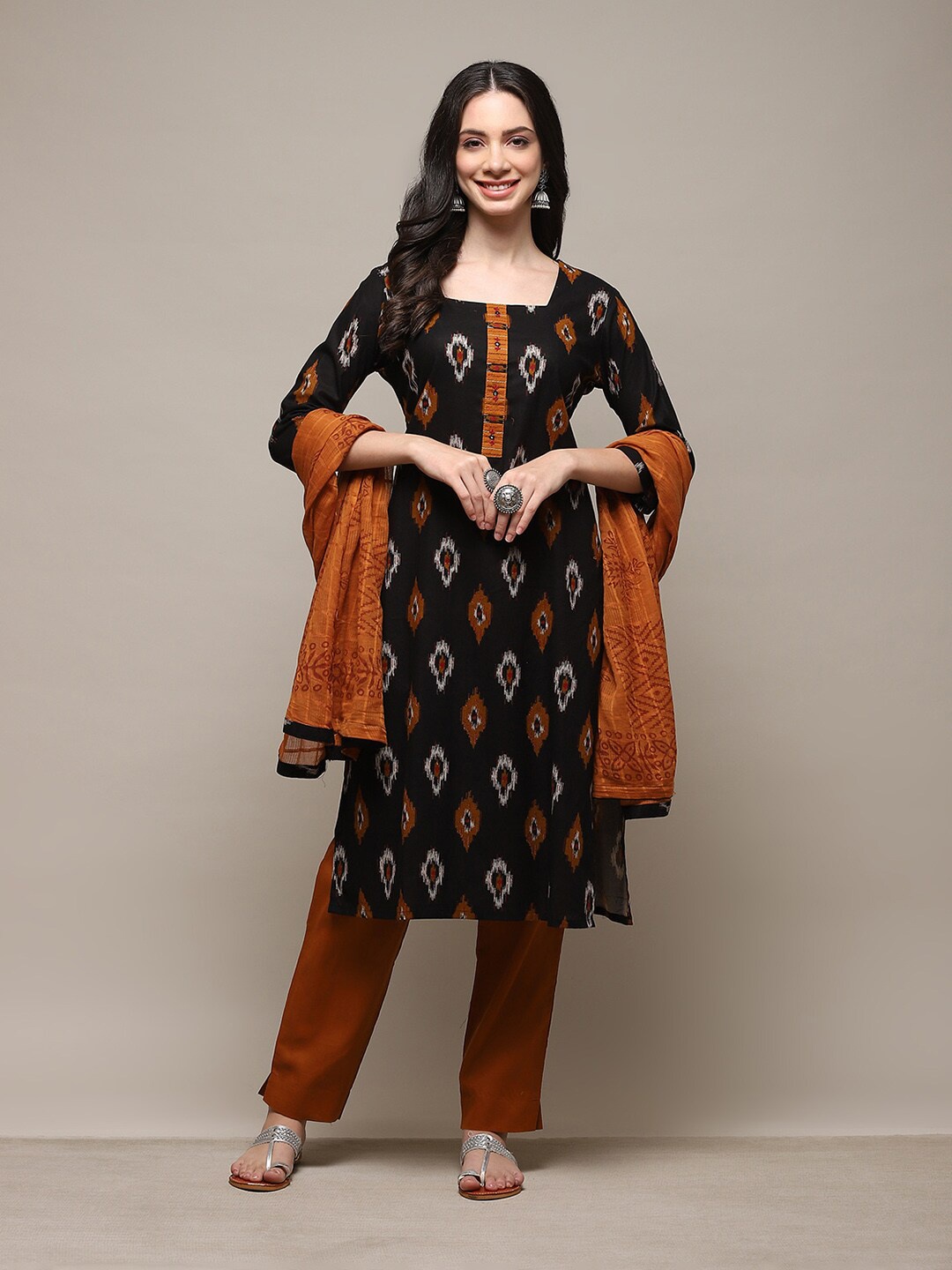 

Biba Abstract Printed Unstitched Dress Material, Black