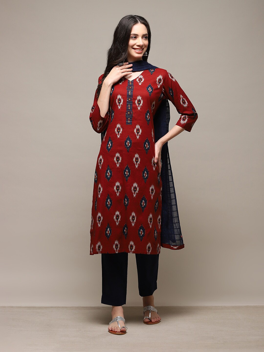 

Biba Ethnic Motifs Printed Unstitched Dress Material, Red