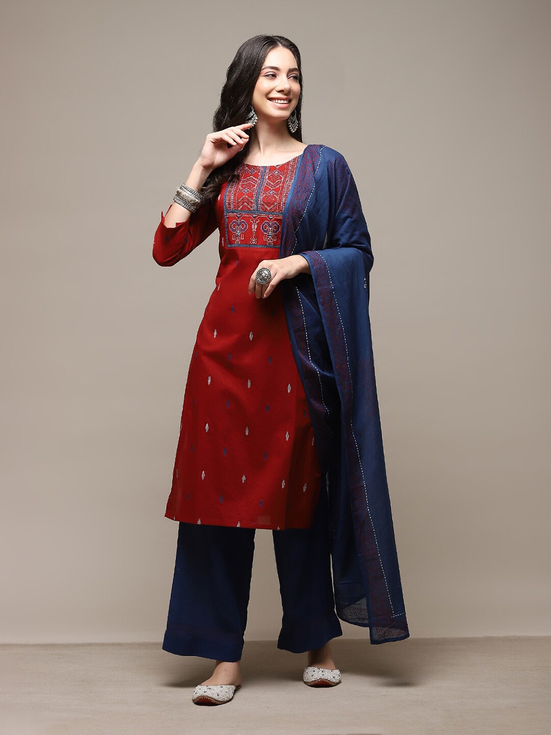 

Biba Ethnic Motifs Woven Design Dress Material, Red
