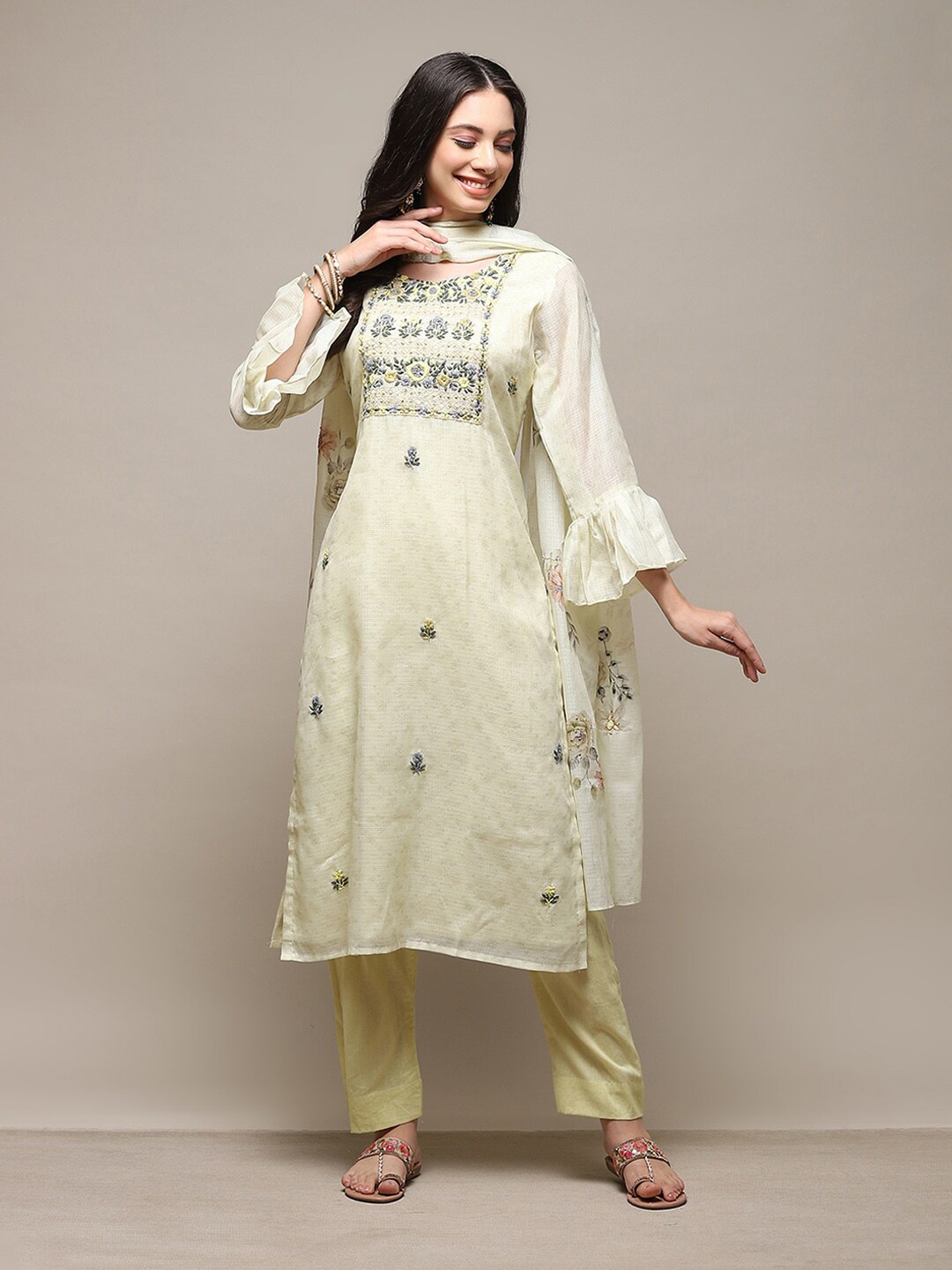 

Biba Floral Embroidered Unstitched Dress Material, Yellow