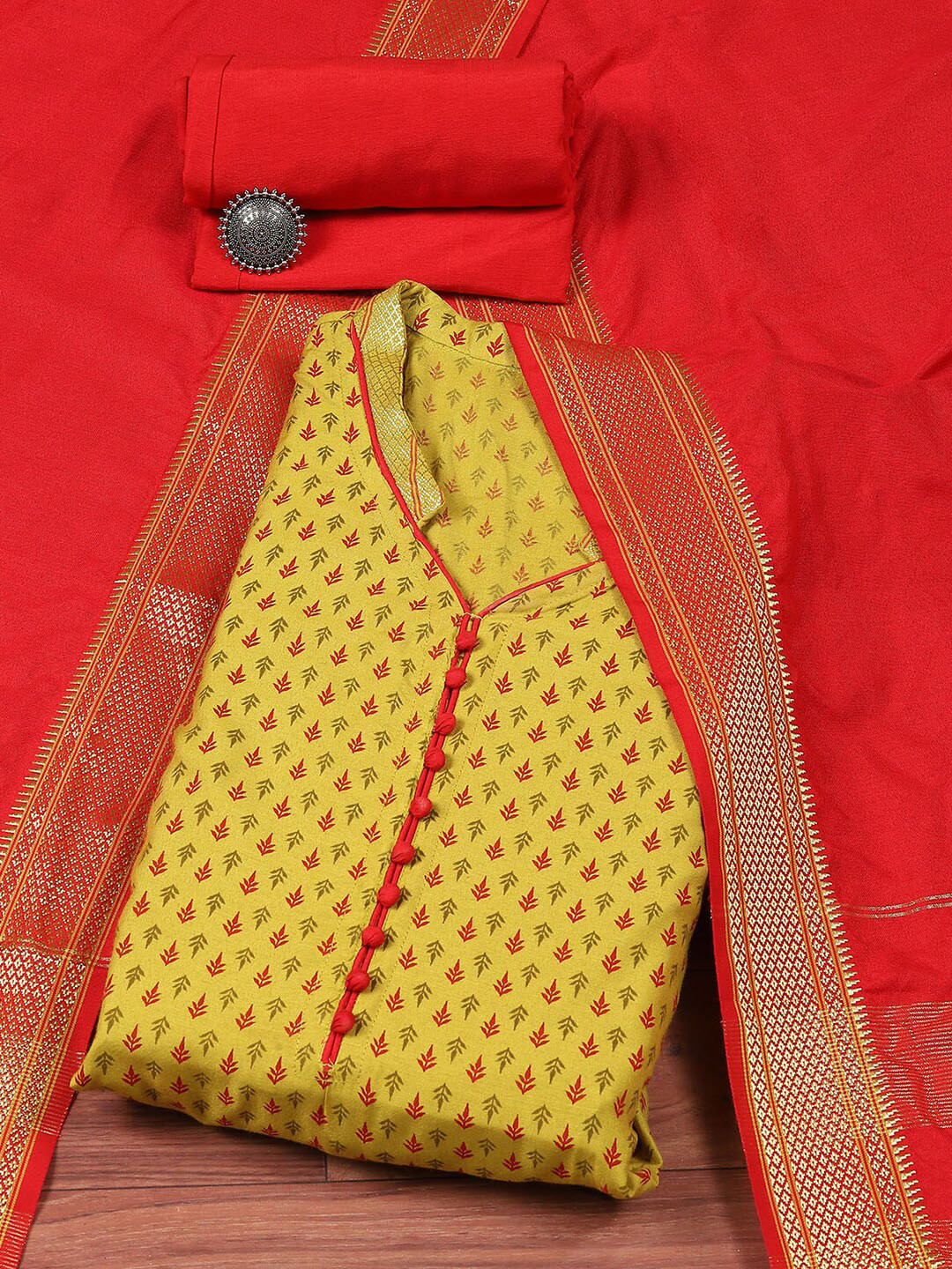 

Biba Ethnic Motifs Printed Dress Material, Yellow