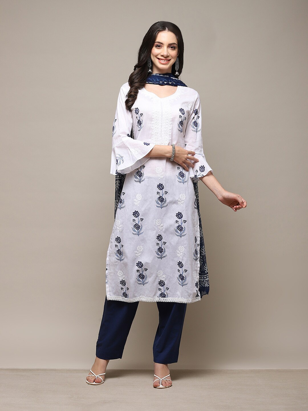 

Biba Printed Unstitched Dress Material, White