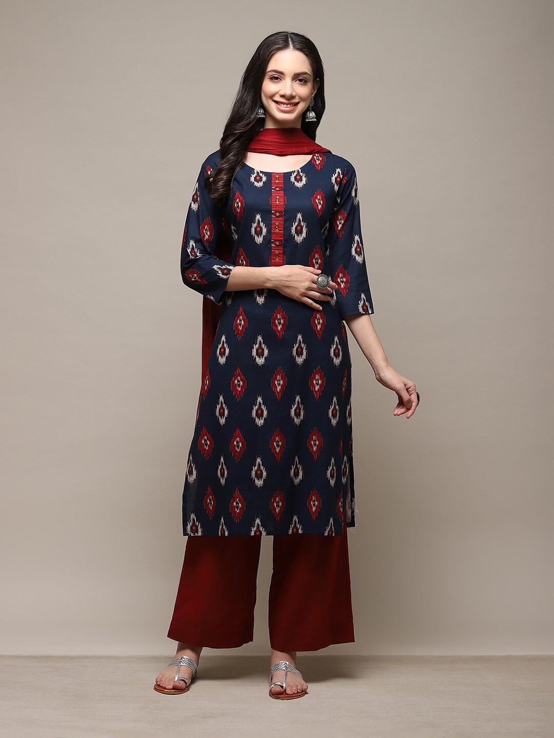 

Biba Ethnic Motfs Printed Unstitched Dress Material, Blue