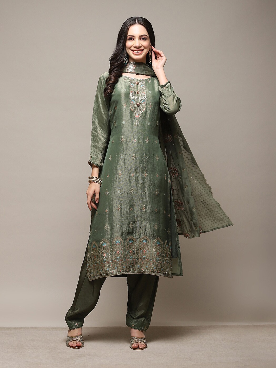 

Biba Ethnic Motifs Embroidered Unstitched Dress Material, Green