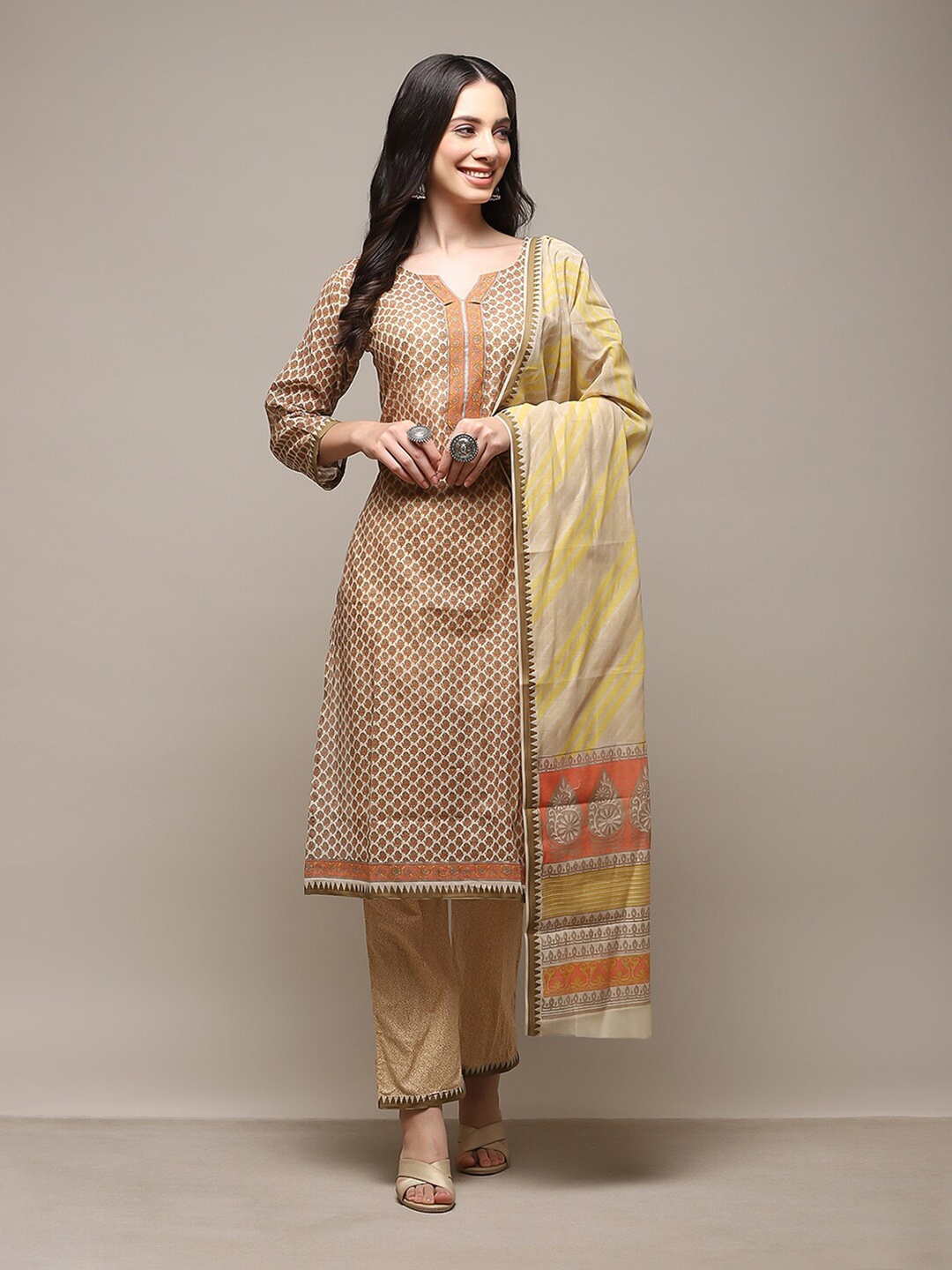 

Biba Floral Printed Unstitched Dress Material, Brown