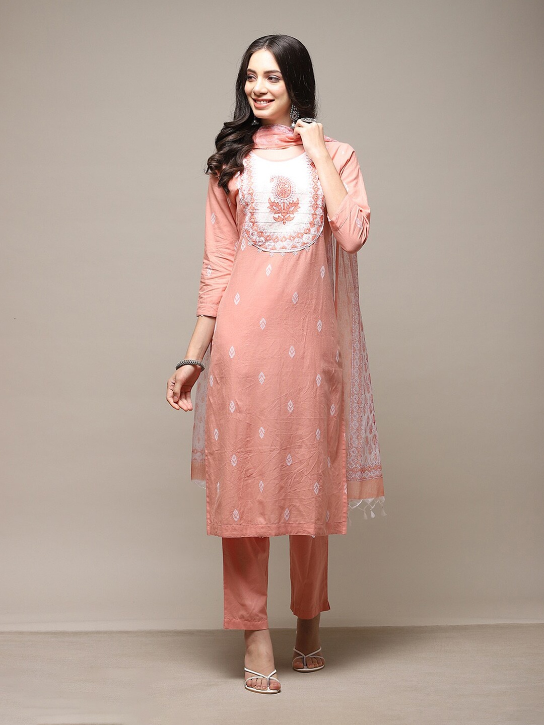 

Biba Ethnic Motifs Embroidered Unstitched Dress Material, Peach