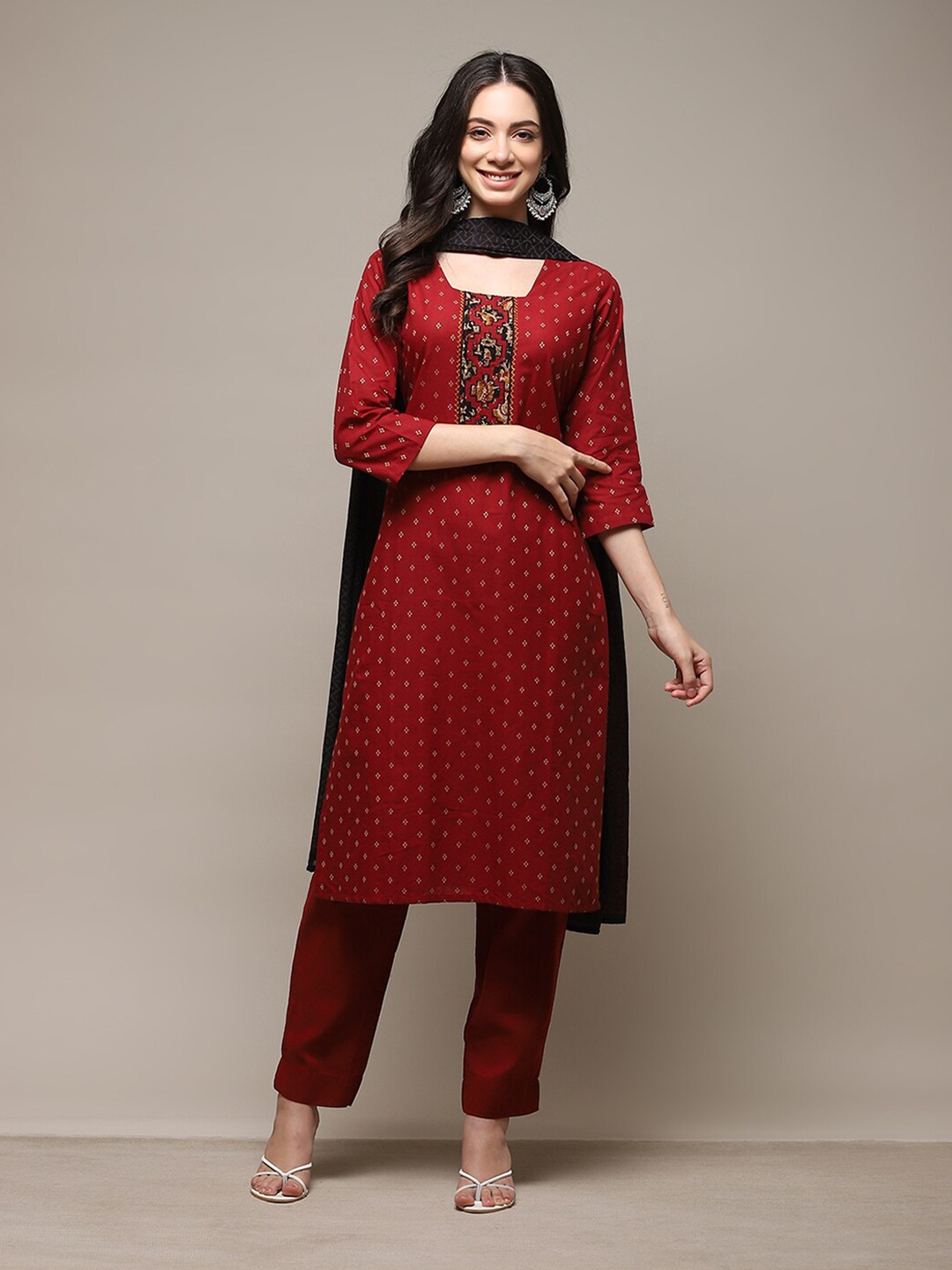 

Biba Geometric Woven Design Unstitched Dress Material, Red