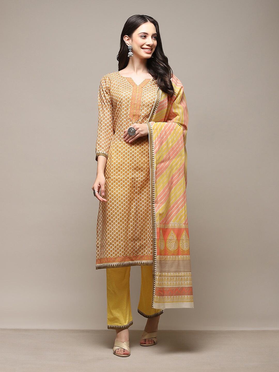 

Biba Ethnic Motifs Printed Unstitched Dress Material, Yellow