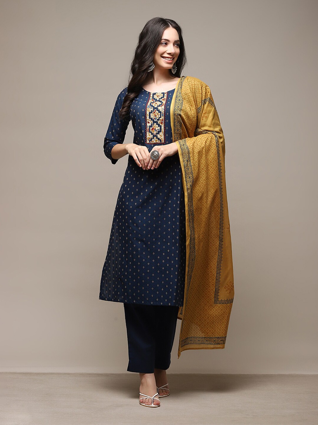 

Biba Woven Design Ethnic Motifs Unstitched Dress Material, Blue