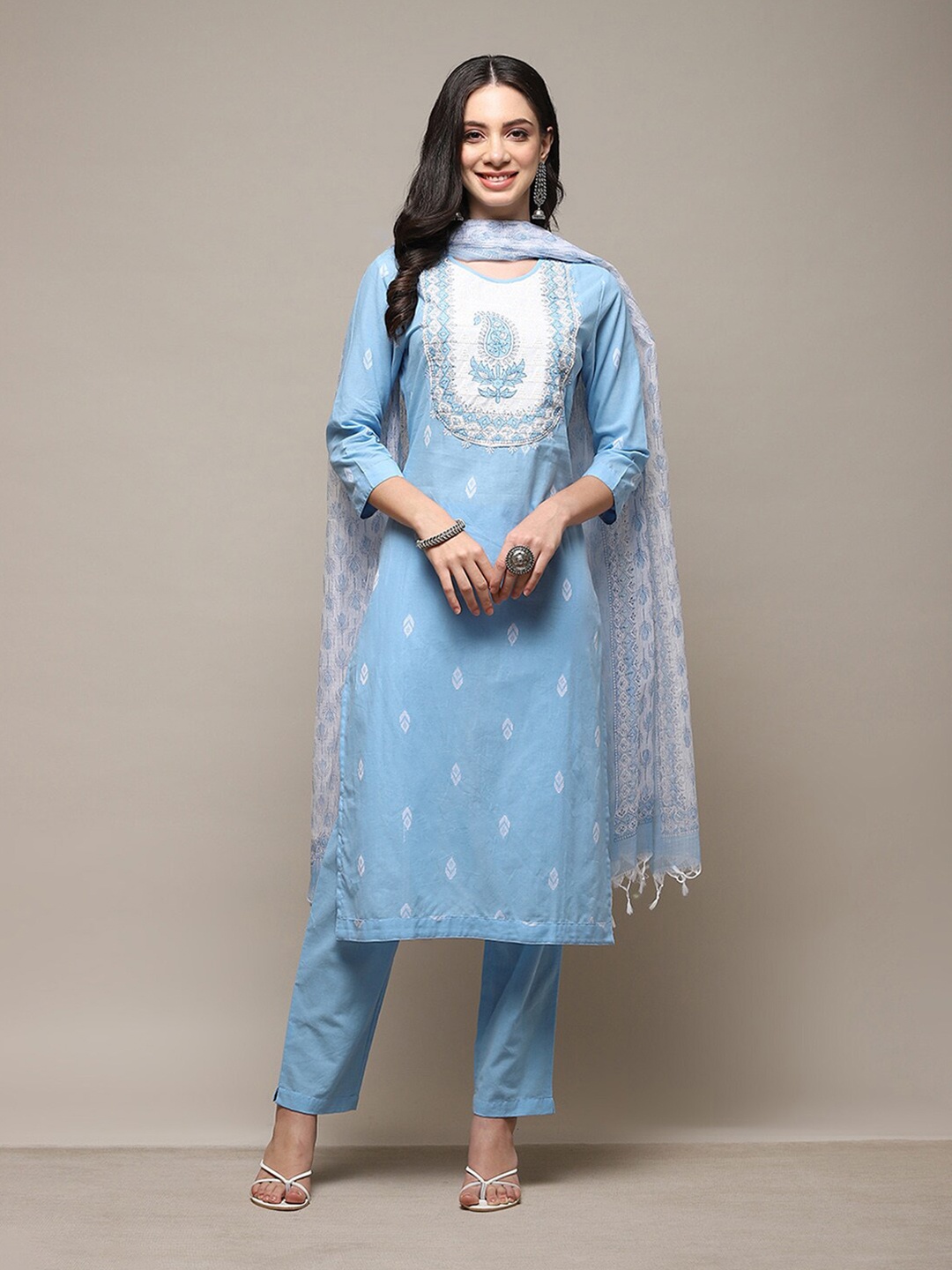 

Biba Ethnic Motifs Printed Unstitched Dress Material, Blue