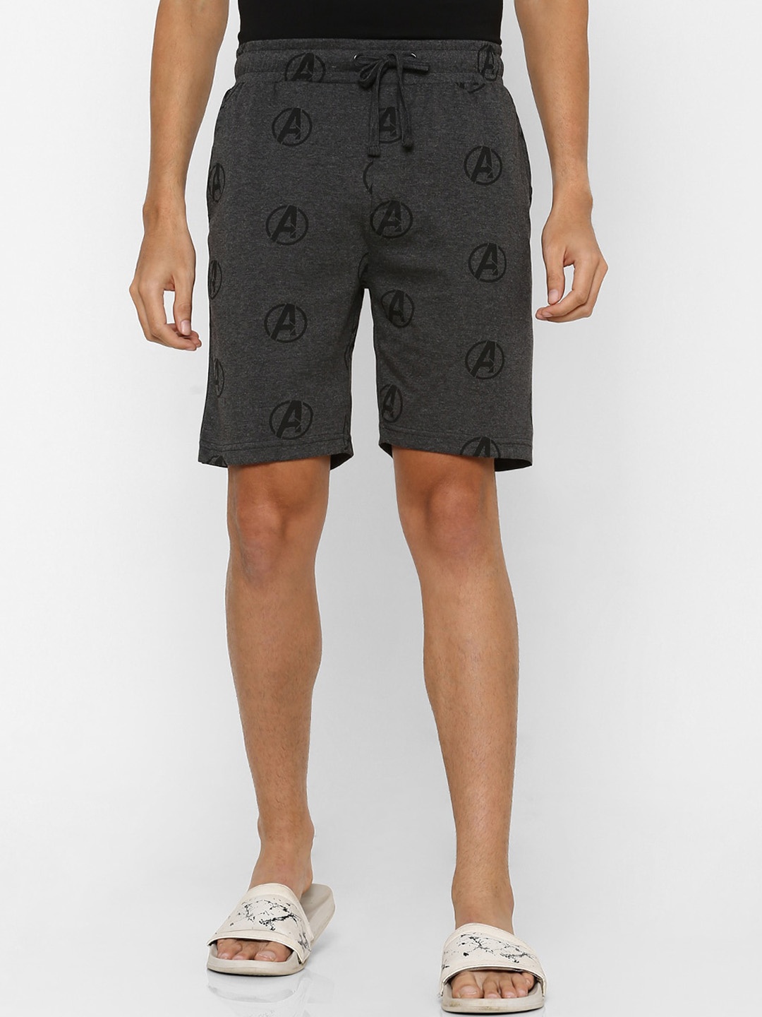 

Ajile by Pantaloons Men Typography Printed Cotton Slim Fit Sports Shorts, Black