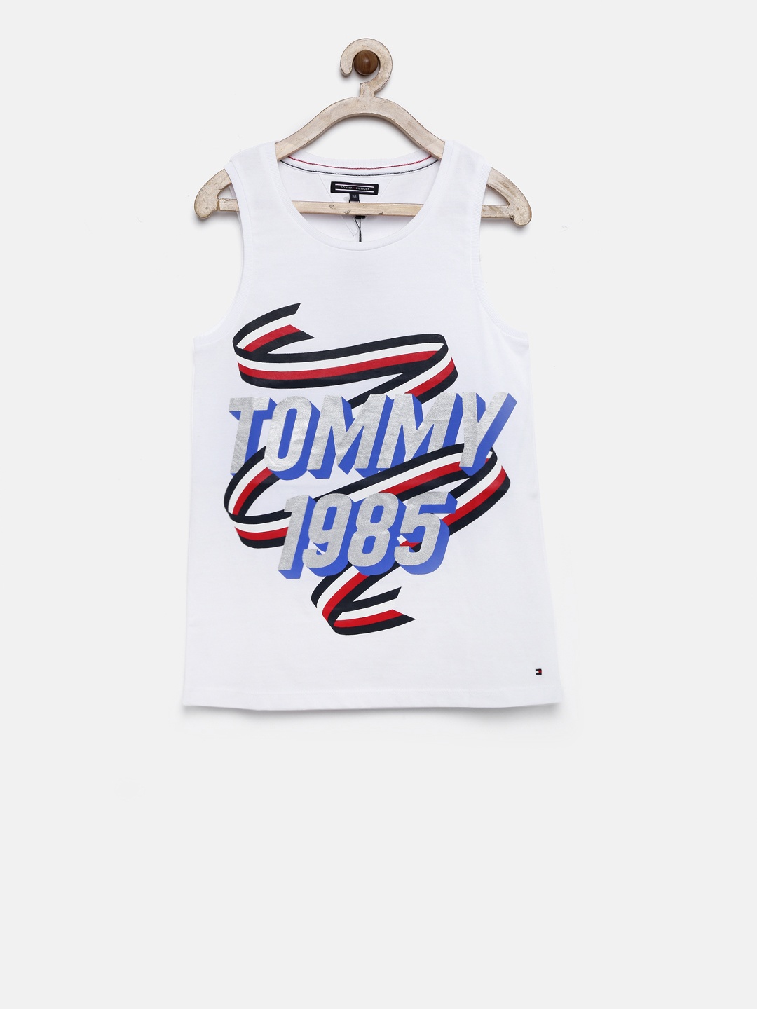 

Tommy Hilfiger Girls White Printed Sleeveless Pure Cotton T-shirt