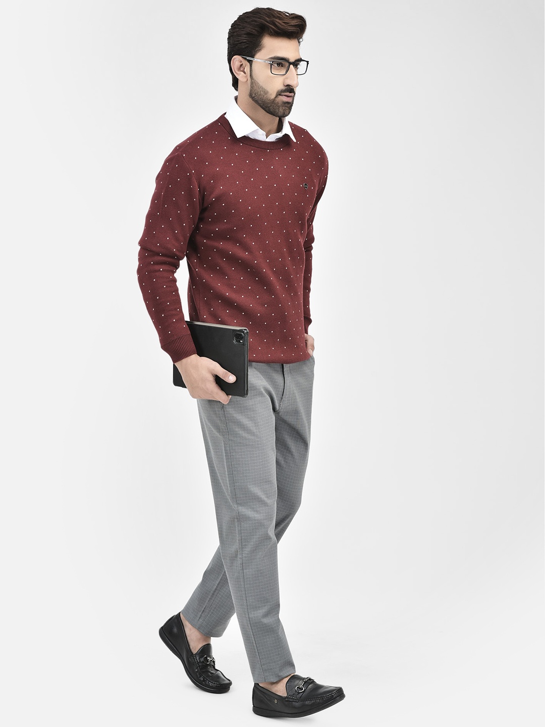 

Crimsoune Club Polka Dots Printed Pure Cotton Pullover, Maroon