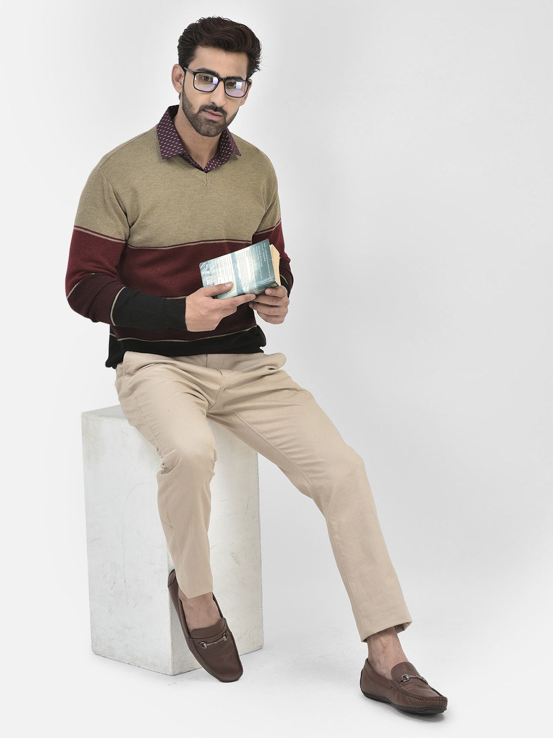 

Crimsoune Club Colourblocked Long Sleevess Pullover, Brown
