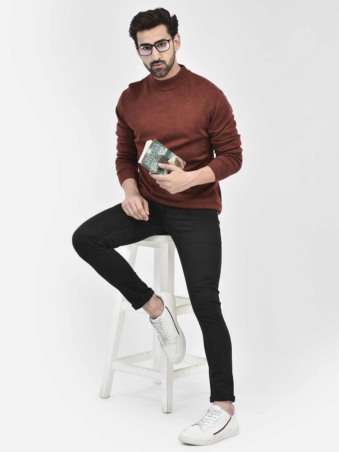 

Crimsoune Club Mock Collar Acrylic Pullover, Rust