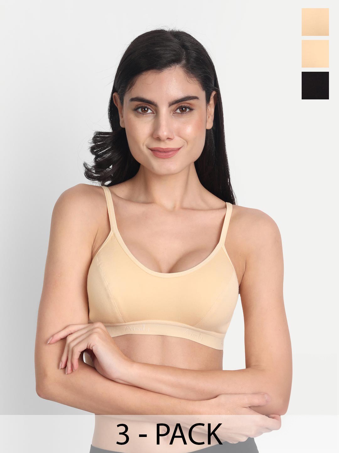 Aimly Pack Of 3 Non-Padded Medium Coverage All Day Comfort Cotton Sports Bra, Black