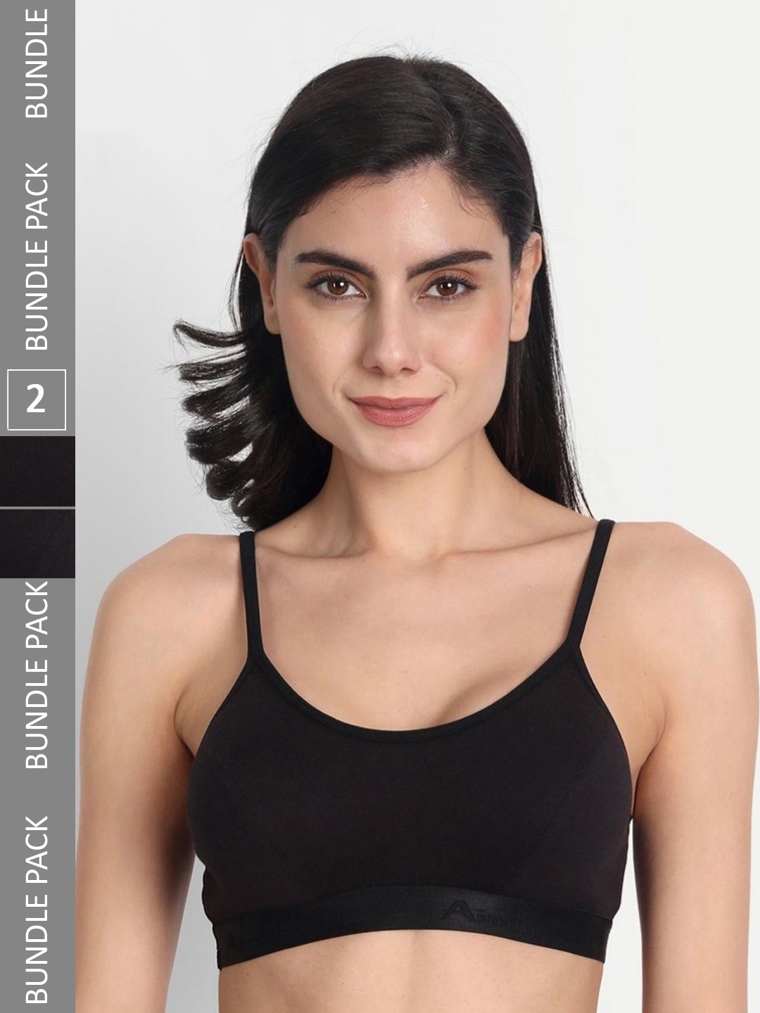 

Aimly Pack Of 2 Non-Padded Non-Wired Seamless Cotton Workout Bra With All Day Comfort, Black