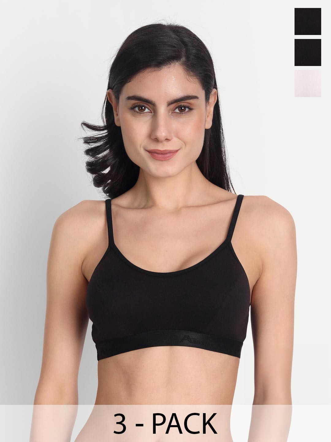 

Aimly Pack Of 3 Medium Coverage High Support Cotton Sports Bras With All Day Comfort, Black