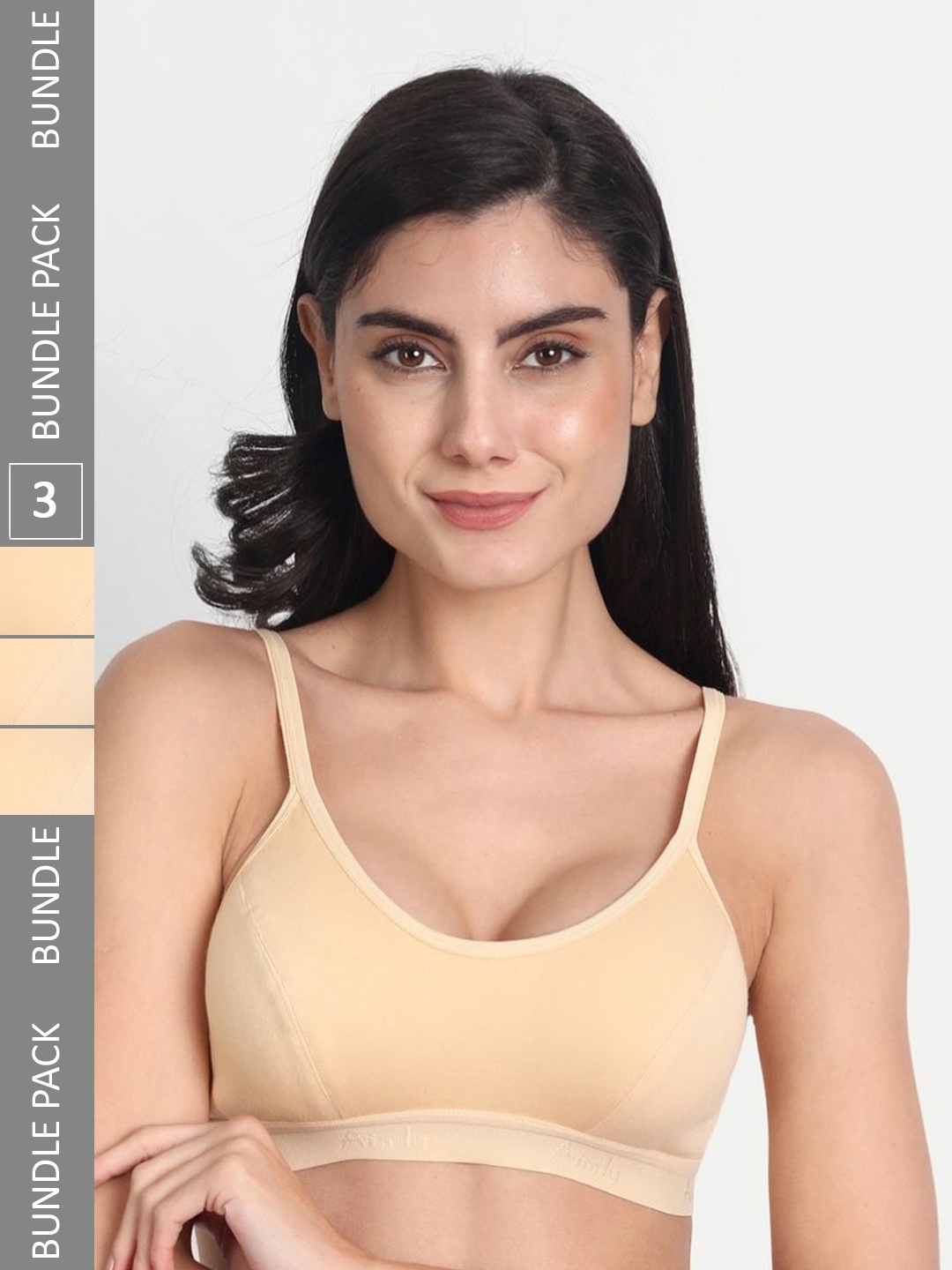 

Aimly Pack Of 3 Non-Padded Non-Wired Seamless Cotton Workout Bra With All Day Comfort, Beige