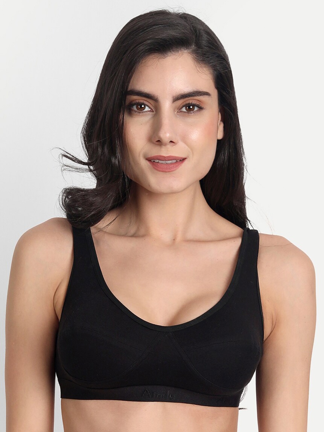

Aimly Non-Padded Non-Wired Seamless Cotton Workout Bra With All Day Comfort, Black