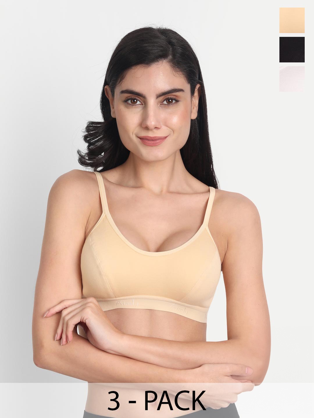 

Aimly Pack Of 3 Medium Coverage Non-Padded Cotton Sports Bra With All Day Comfort, Beige