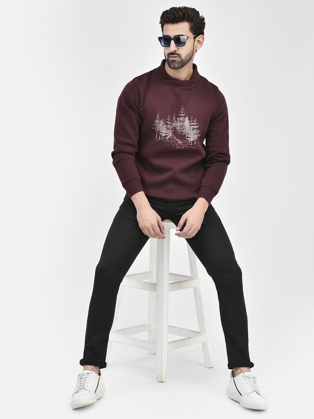 

Crimsoune Club Graphic Printed High Neck Cotton Sweatshirt, Purple