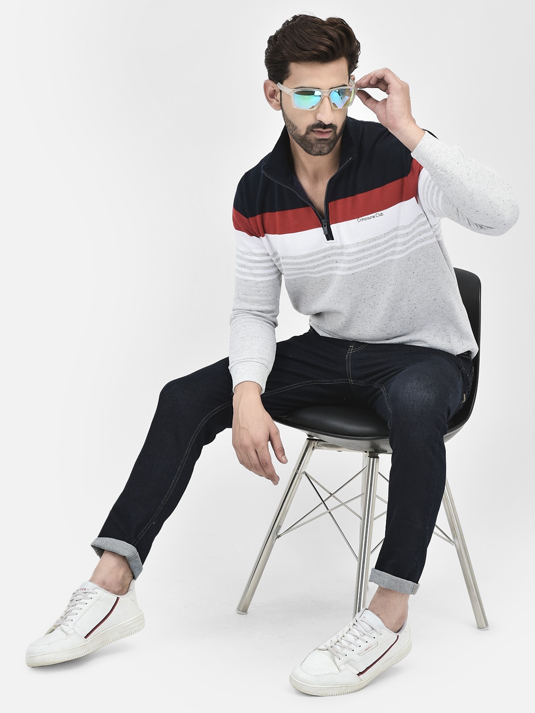 

Crimsoune Club Striped High Neck Pullover, Grey