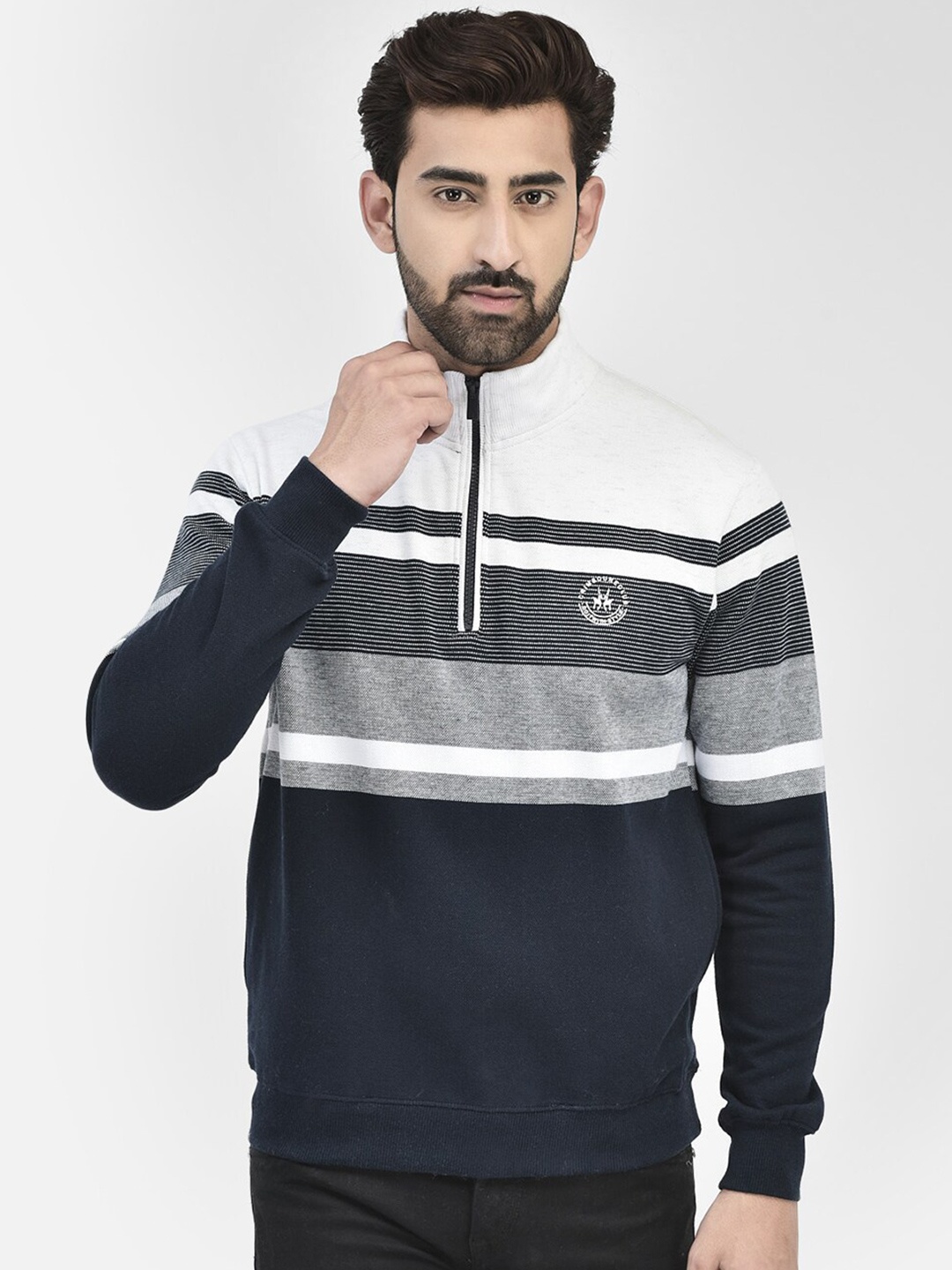 

Crimsoune Club Striped High Neck Pullover, Navy blue