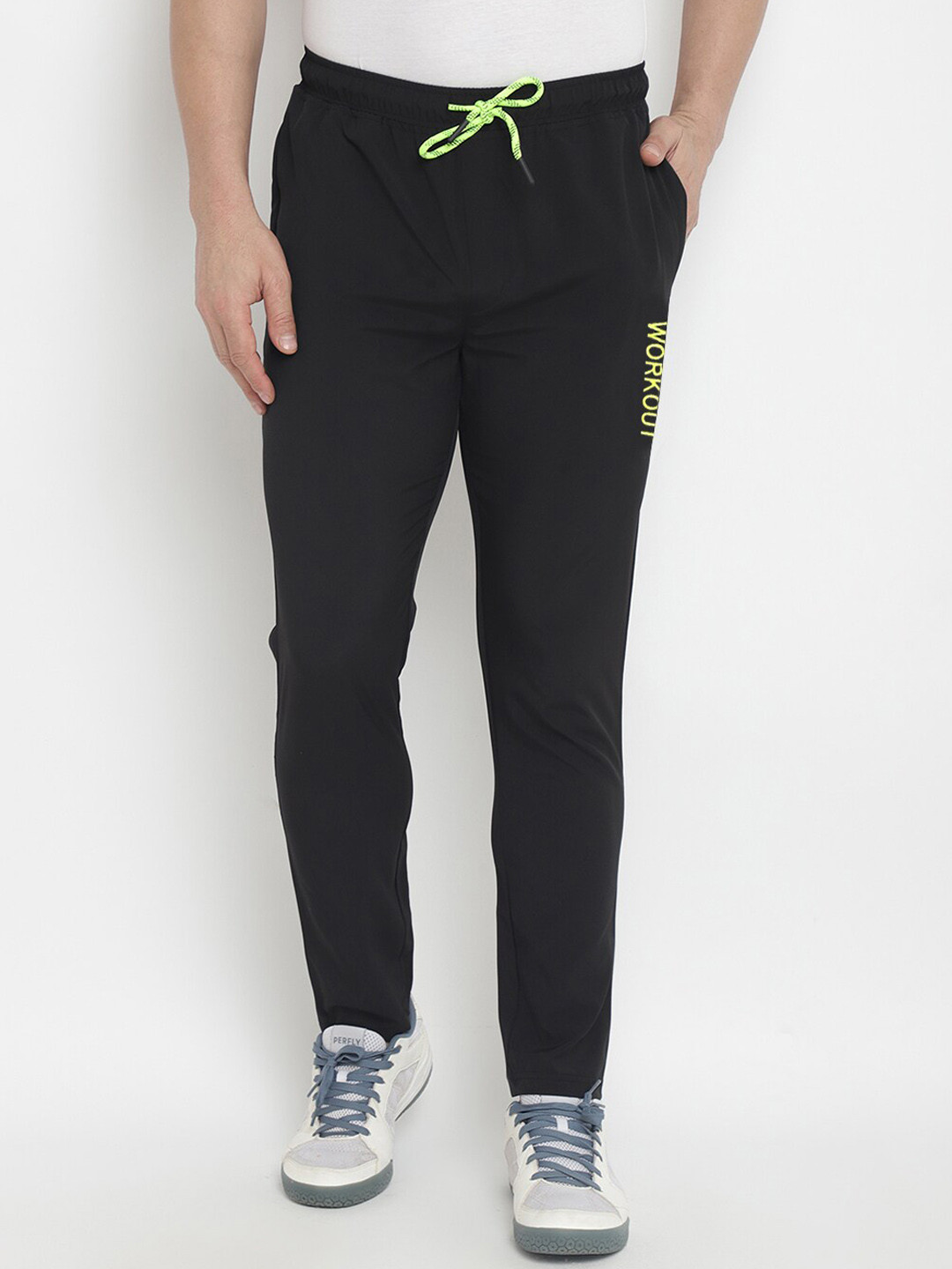 

9ty3ree Men Typography Printed Mid-Rise Sports Track Pants, Black