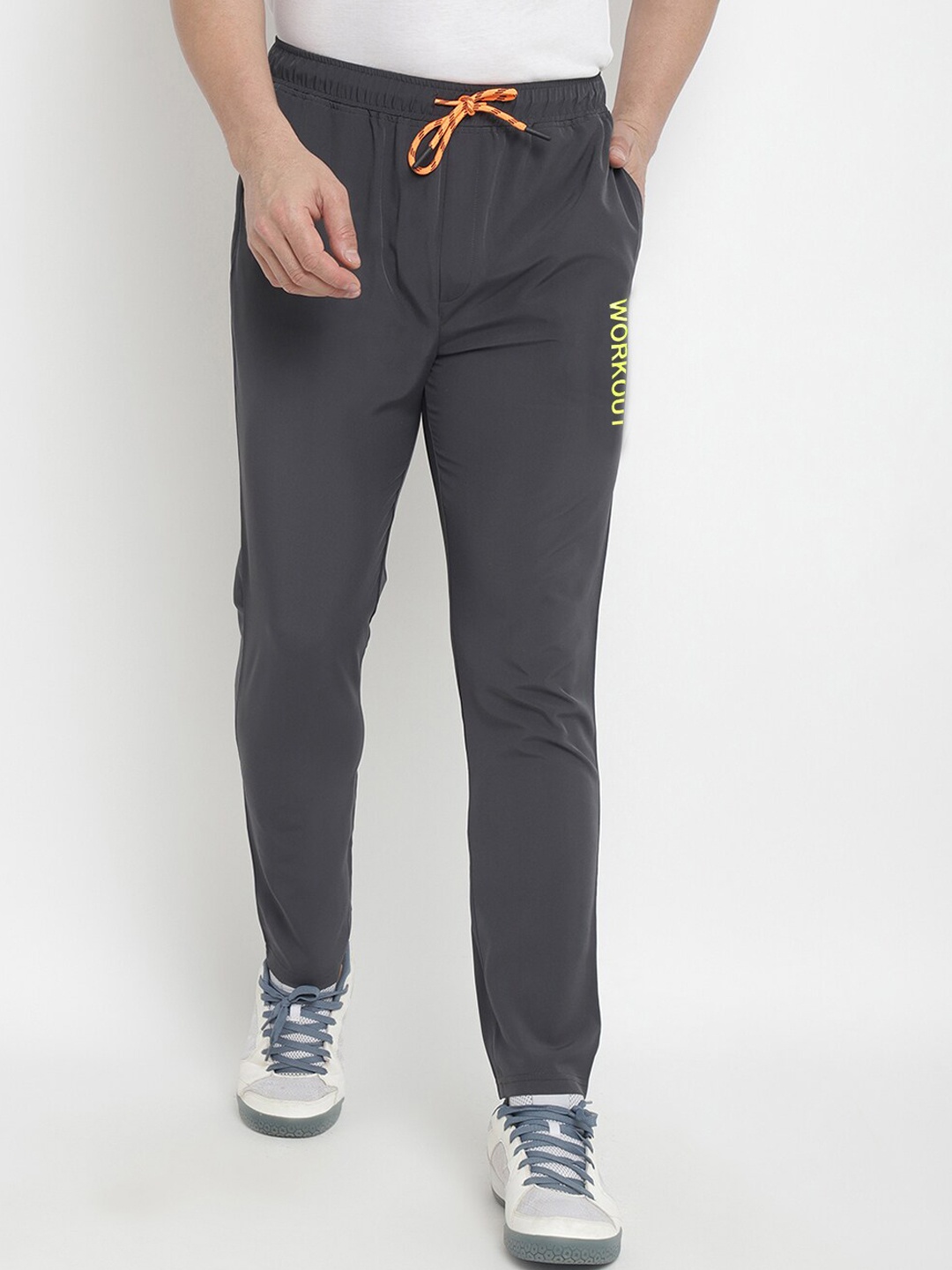 

9ty3ree Men Typography Printed Mid-Rise Sports Track Pants, Grey
