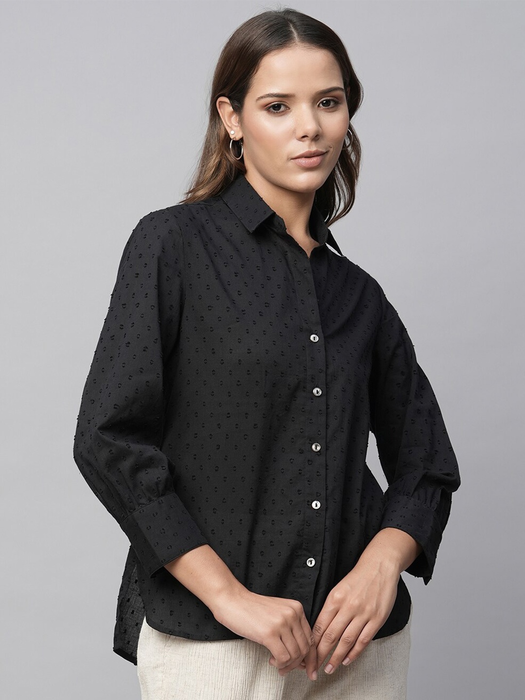 

Chemistry Self Design Cotton Casual Shirt, Black