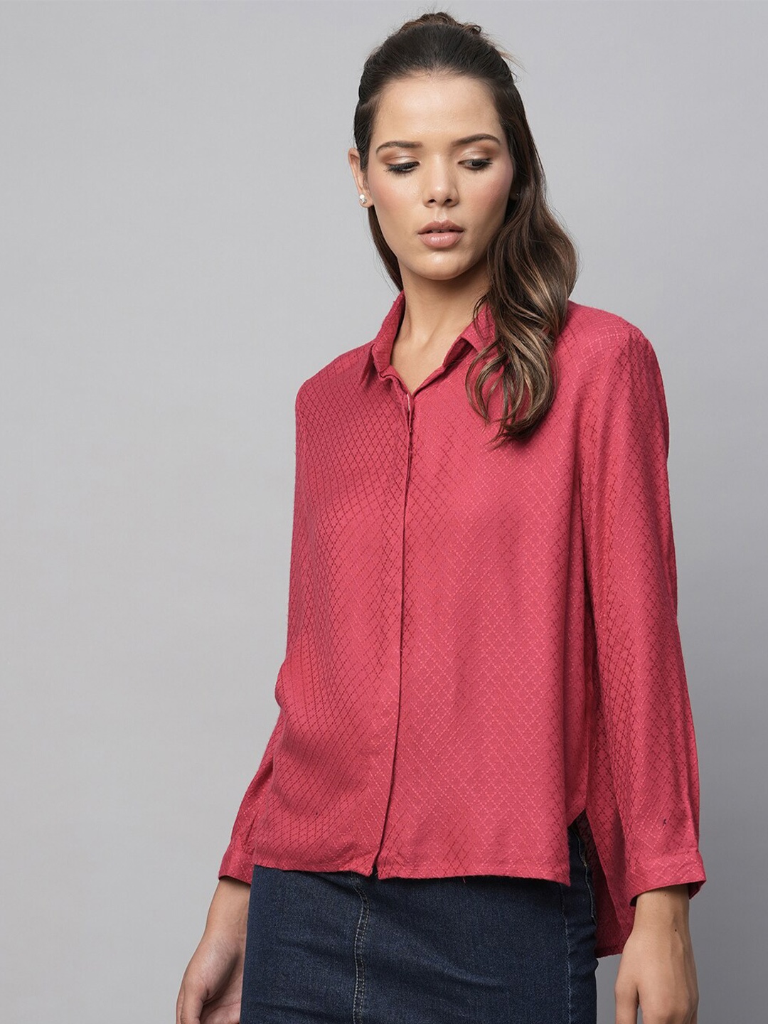 

Chemistry Geometric Printed Casual Shirt, Pink