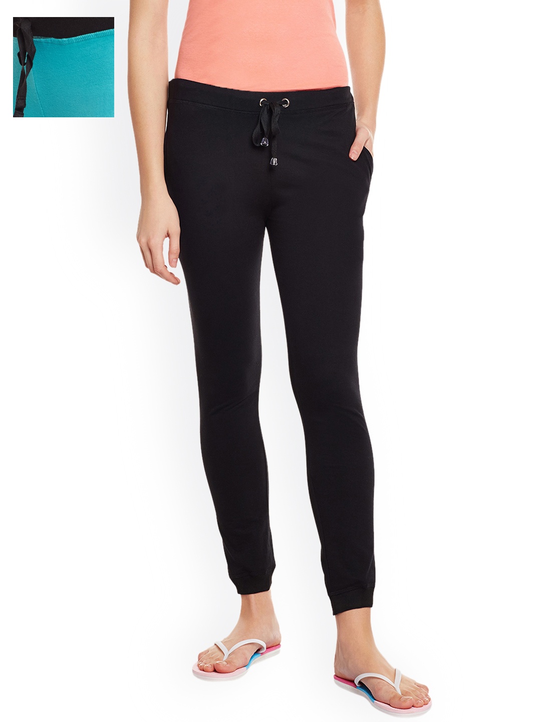 

VIMAL JONNEY Women Pack of 2 Lounge Pants F6FEROZI-F4BLACK-02, Turquoise blue