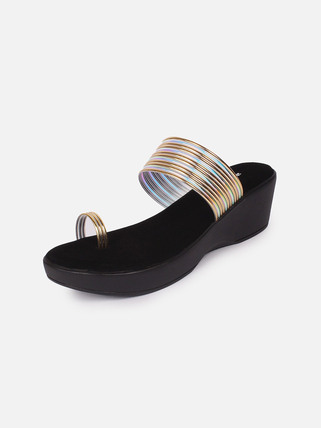 

Anouk Gold Toned & Black Textured One Toe Flatform Heels