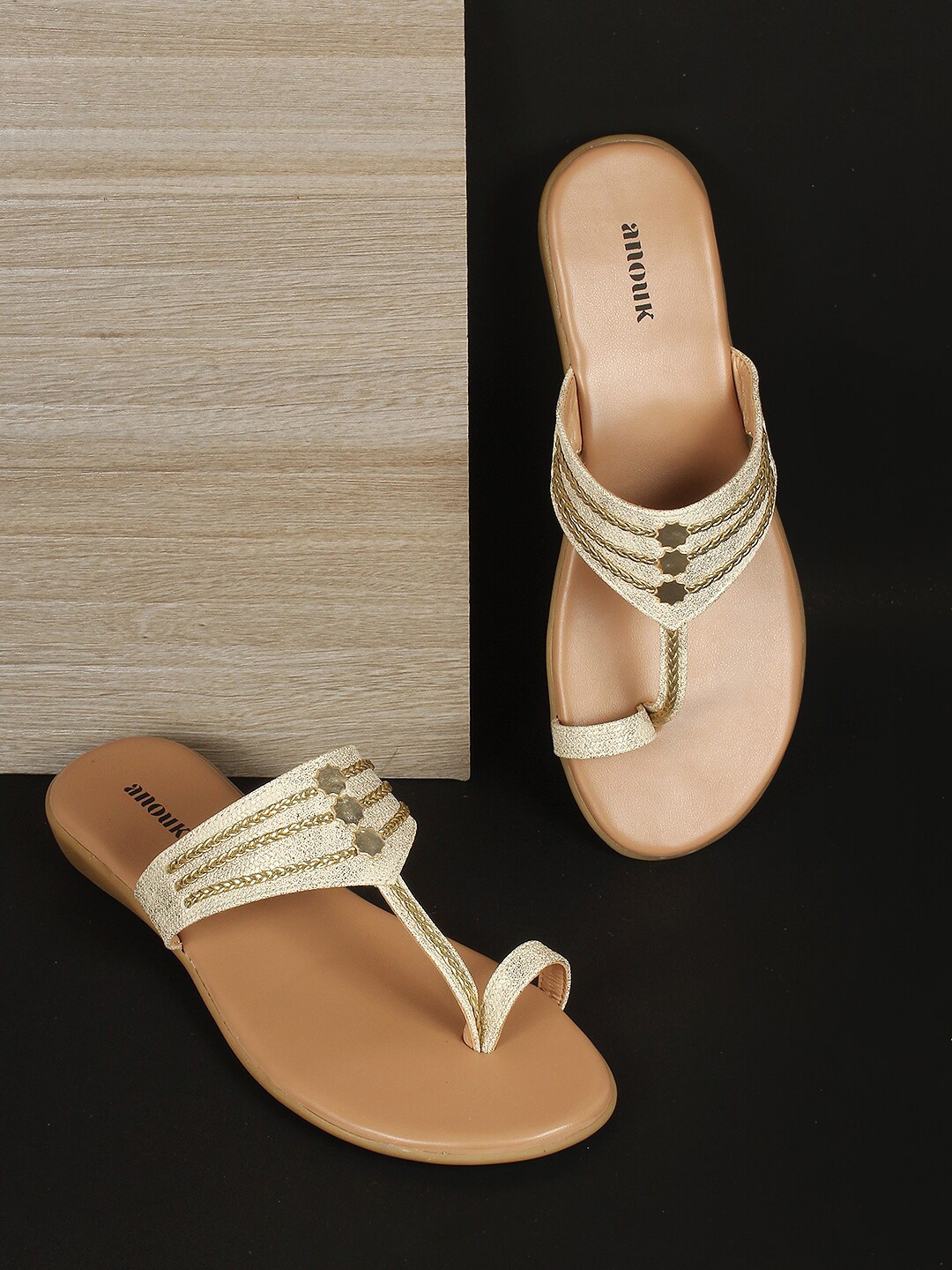 

Anouk Women Embellished One Toe Flats, Gold