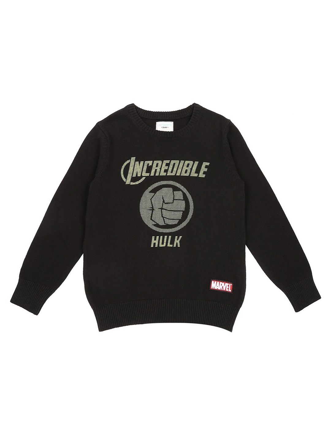 

Pantaloons Junior Boys Hulk Printed Cotton Pullover, Black