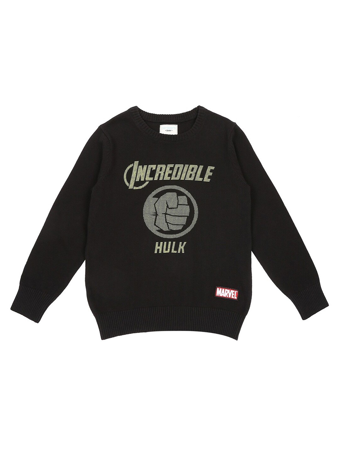 

Pantaloons Junior Boys Hulk Printed Cotton Pullover, Black