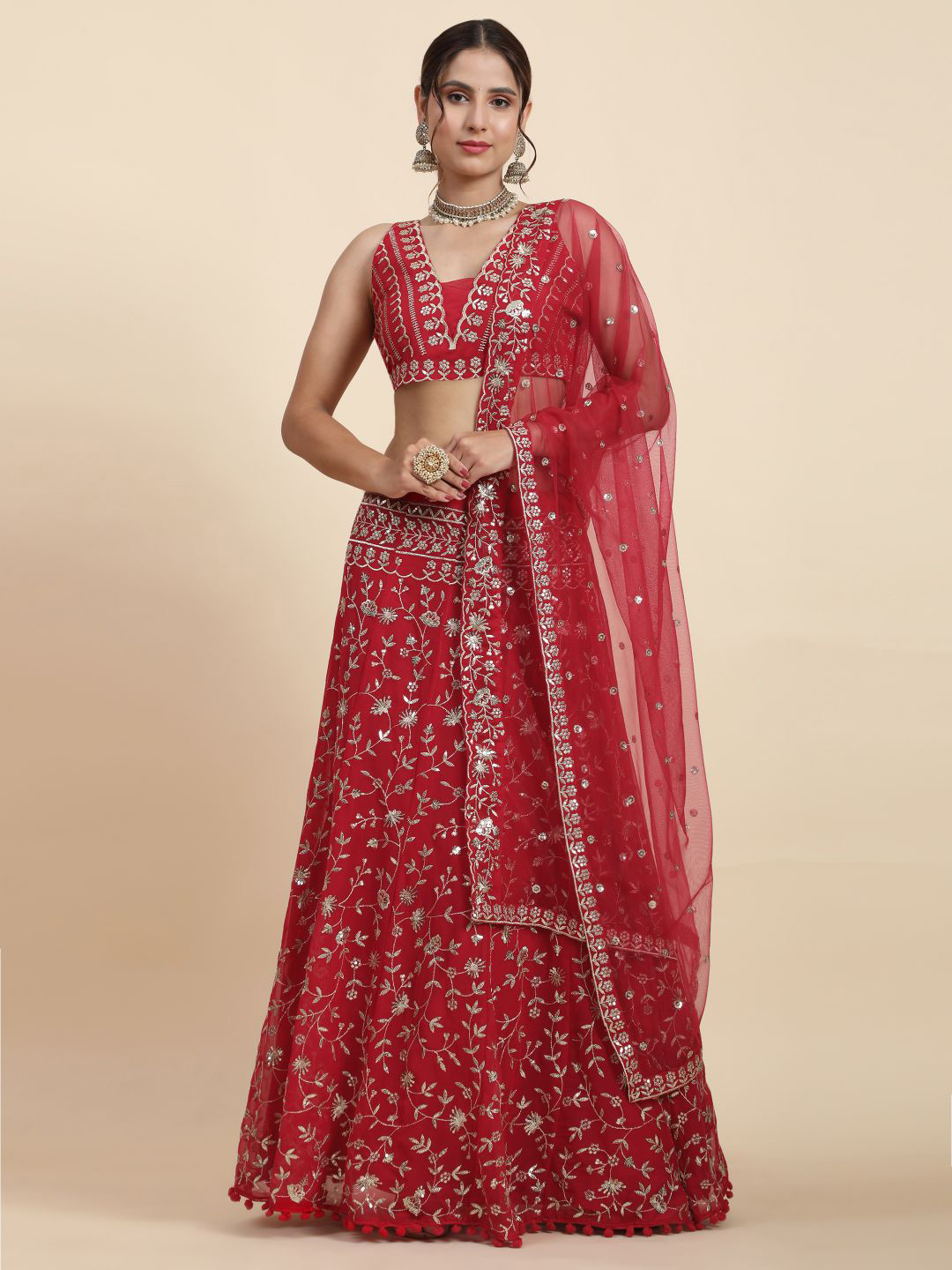 

Phenav Embellished Sequinned Semi-Stitched Lehenga & Blouse With Dupatta, Pink
