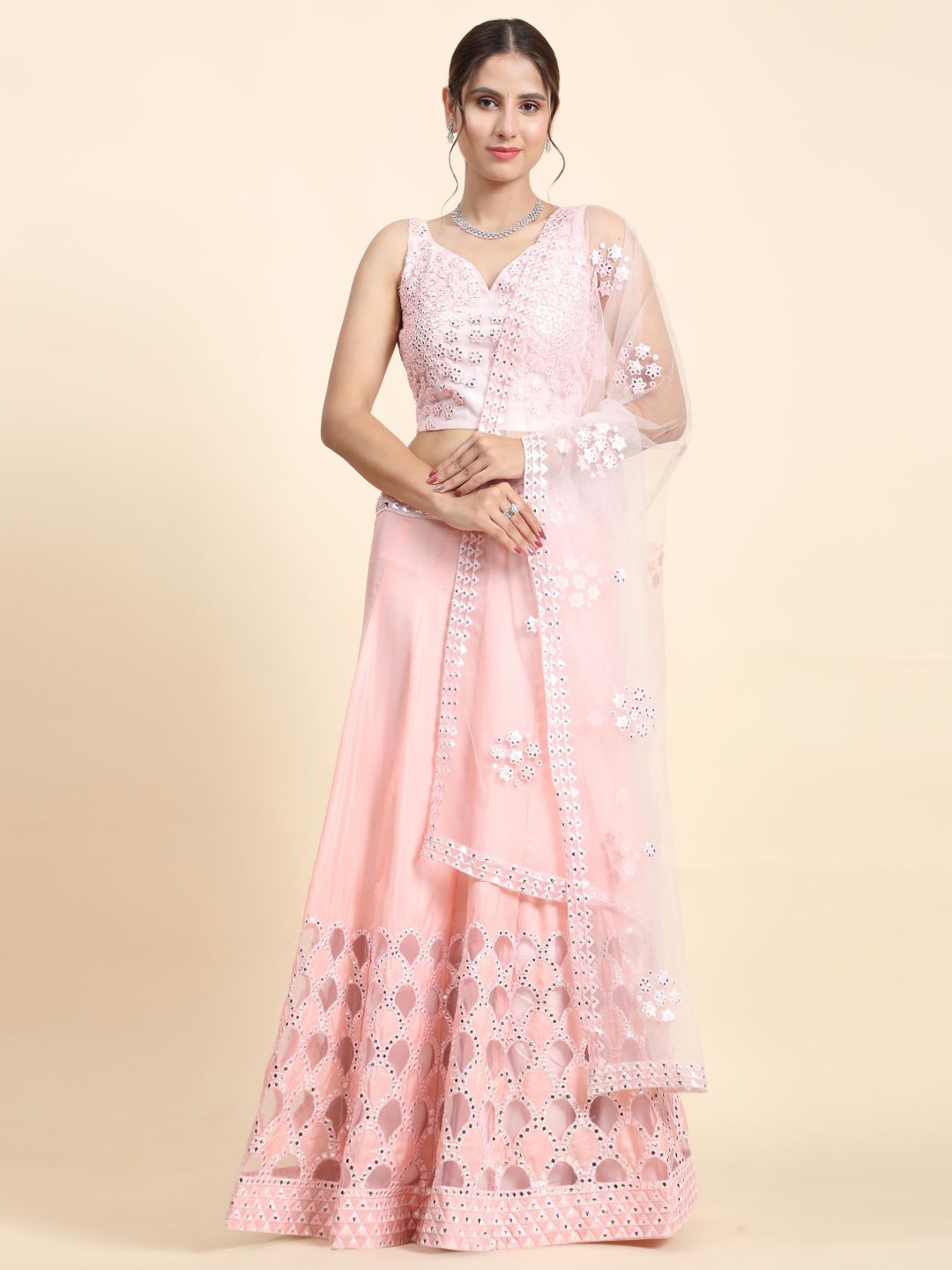 

Phenav Embellished Sequinned Semi-Stitched Lehenga & Blouse With Dupatta, Pink