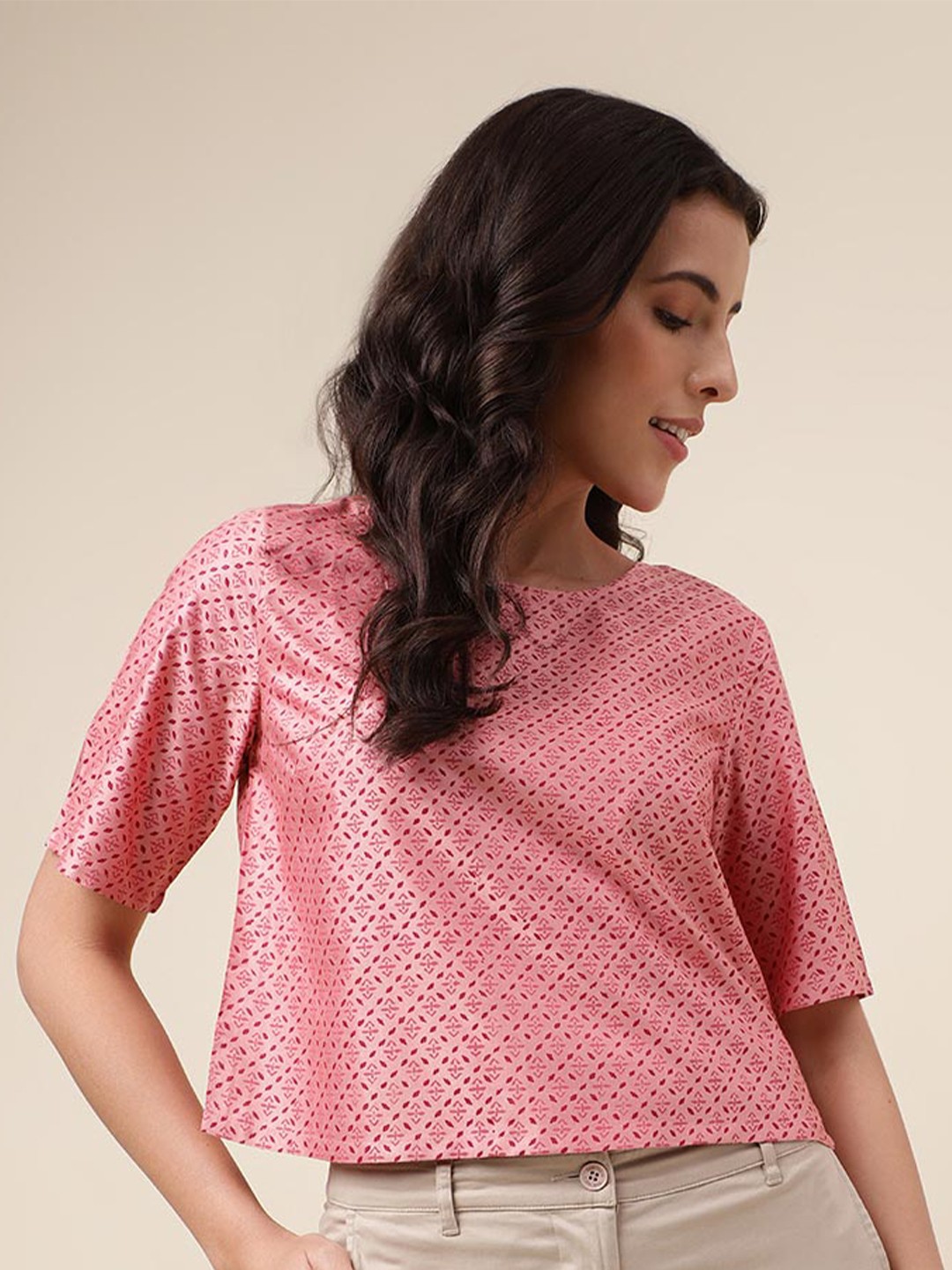 

Fabindia Ethnic Motifs Printed Crop Top, Pink