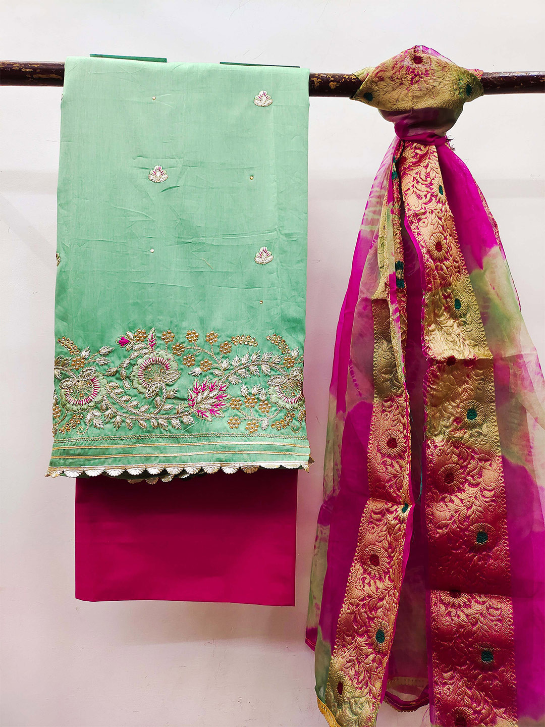 

KALINI Embroidered Unstitched Dress Material, Green
