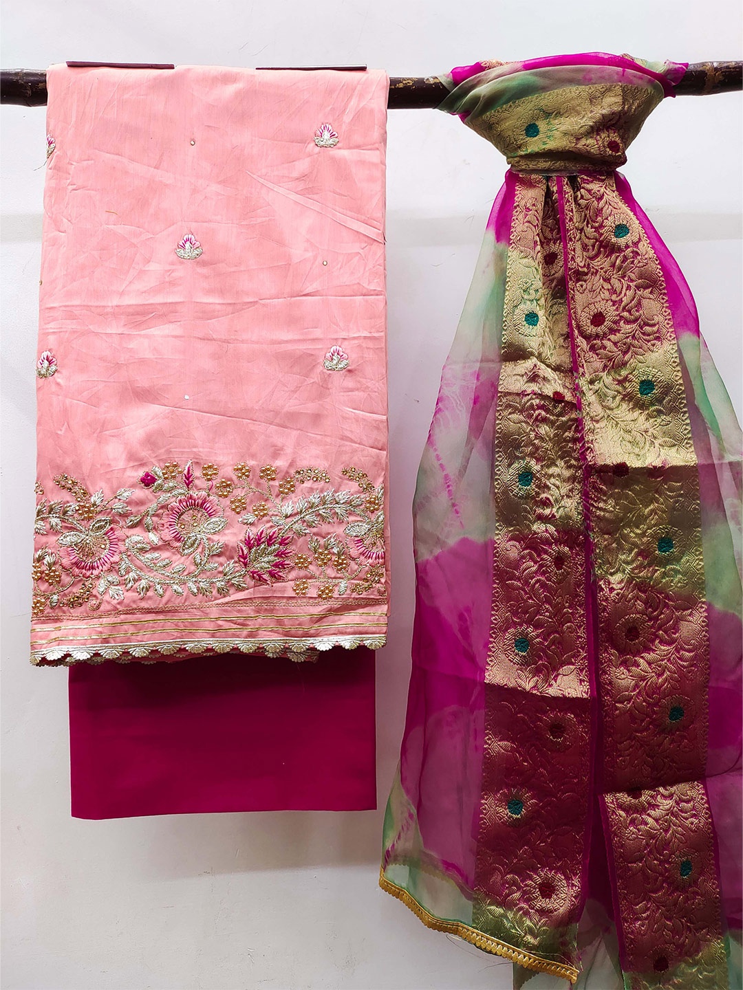 

KALINI Embroidered Unstitched Dress Material, Pink