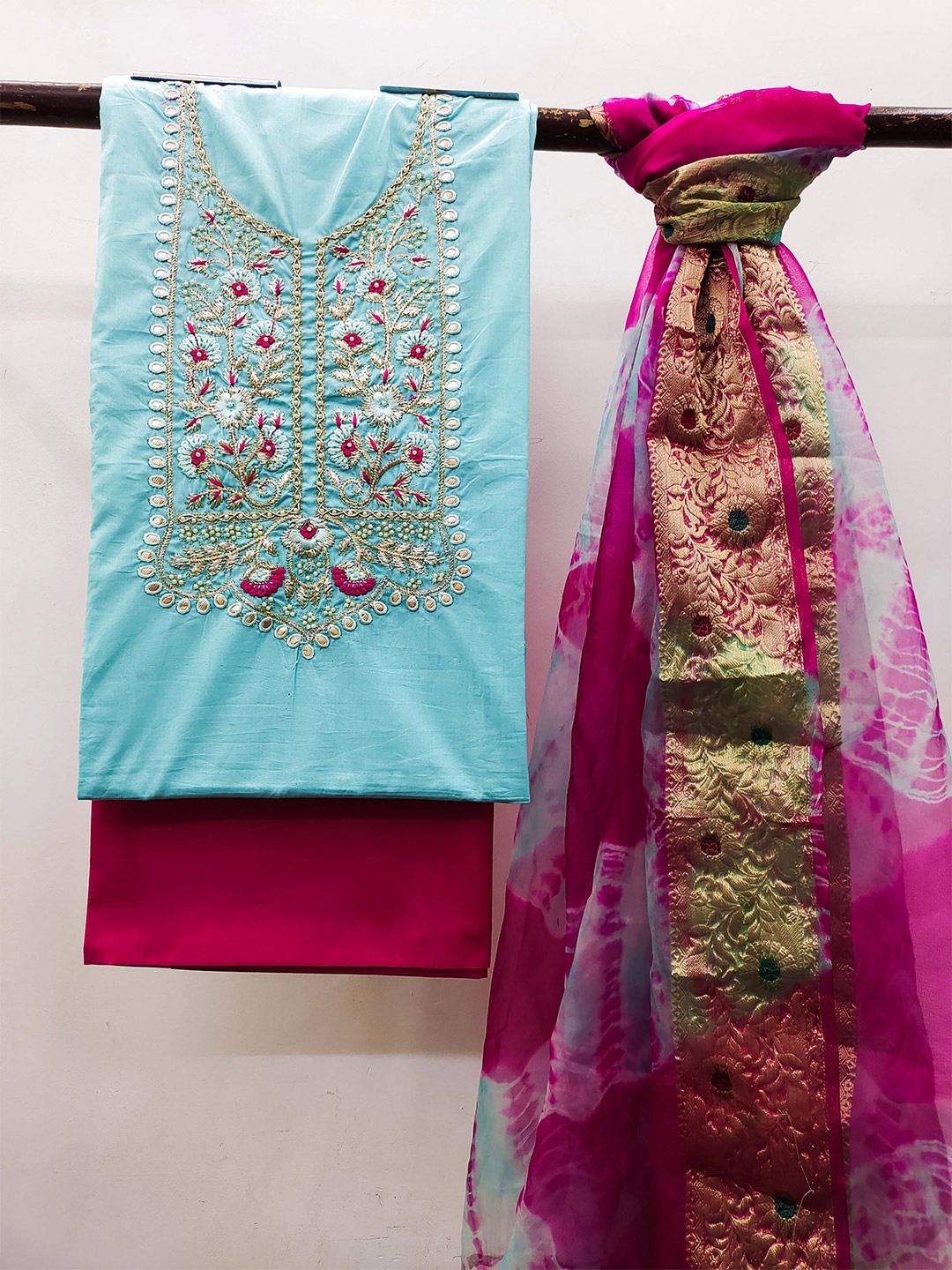 

KALINI Embroidered Unstitched Dress Material, Blue