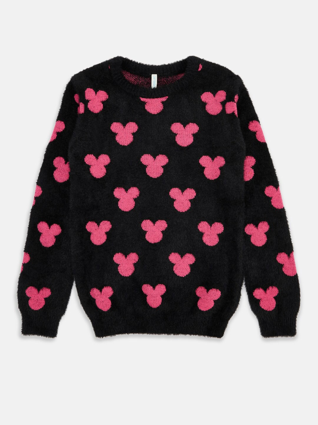 

Pantaloons Junior Girls Mickey Mouse Printed Acrylic Pullover Sweater, Black