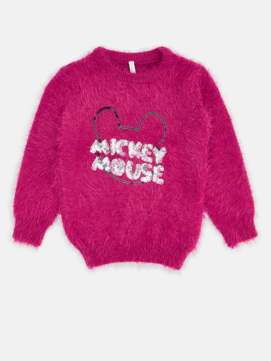 

Pantaloons Junior Girls Mickey Mouse Embellished Woollen Pullover Sweater, Fuchsia