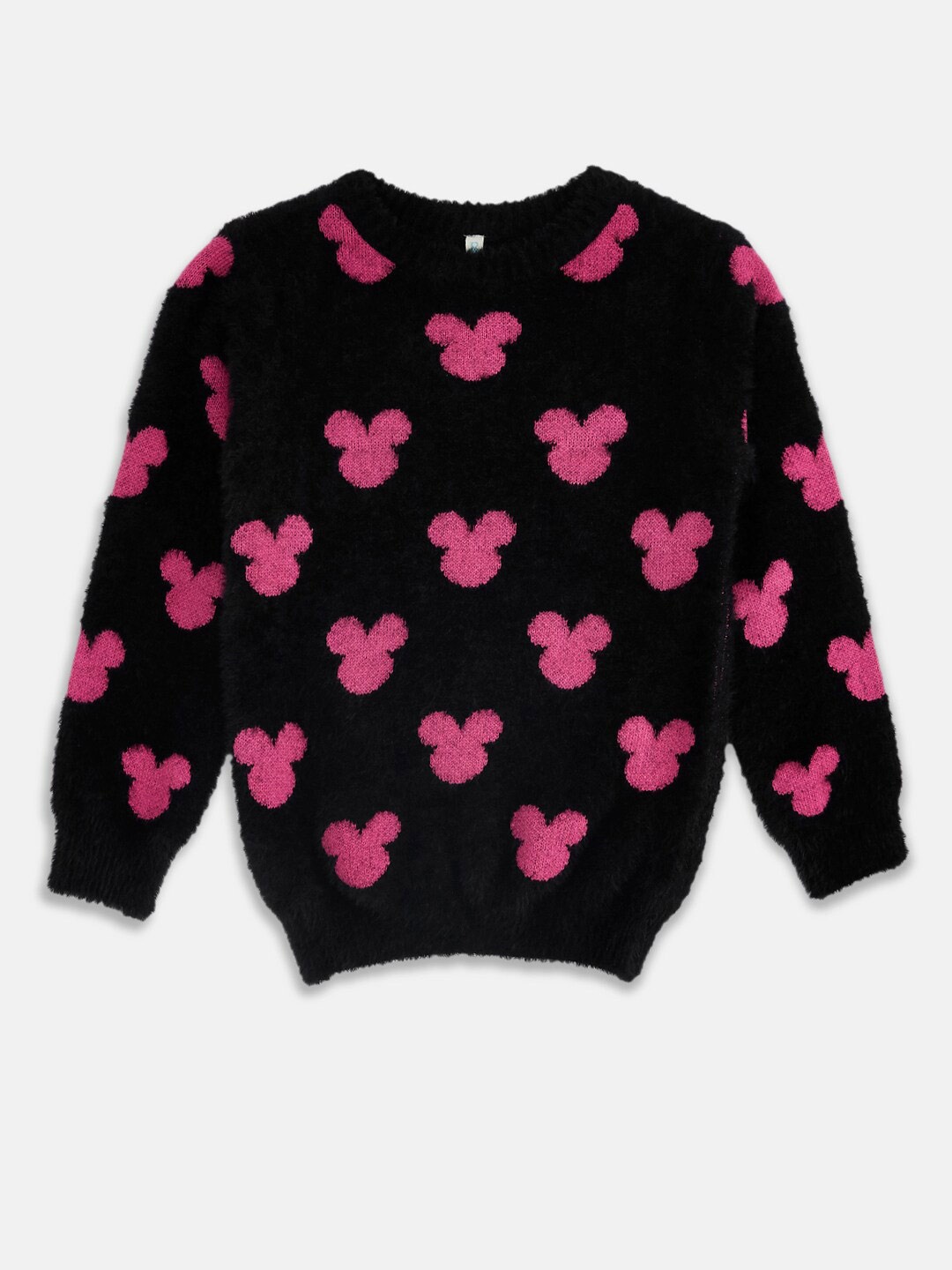 

Pantaloons Junior Girls Mickey Mouse Printed Acrylic Pullover Sweater, Black