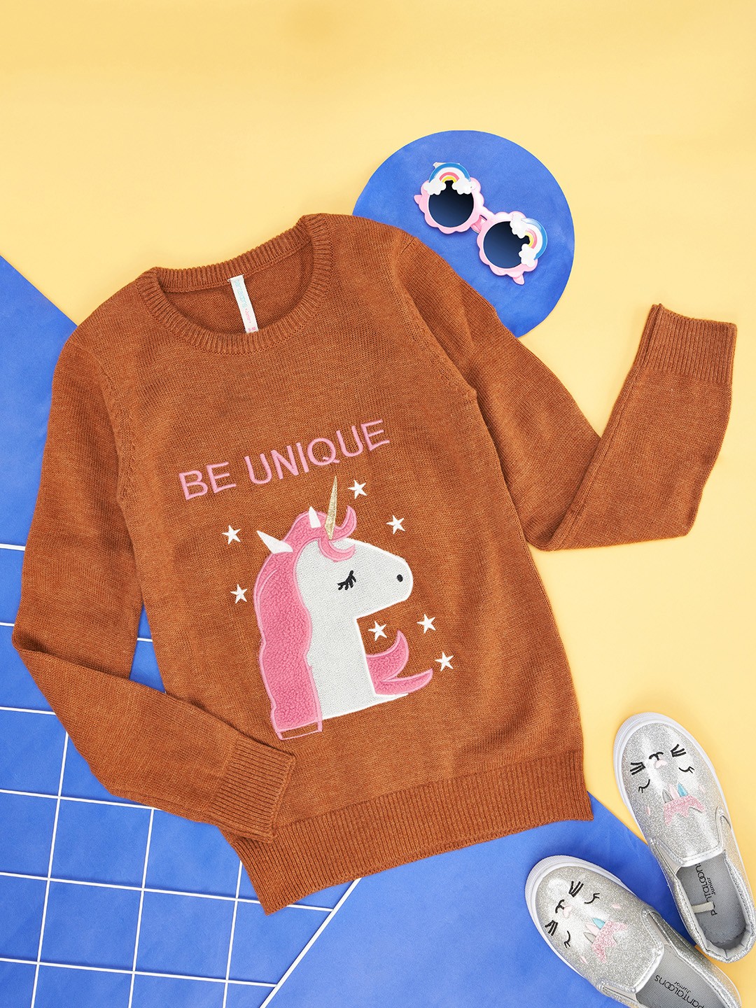 

Pantaloons Junior Girls Unicorn Printed Acrylic Pullover, Brown
