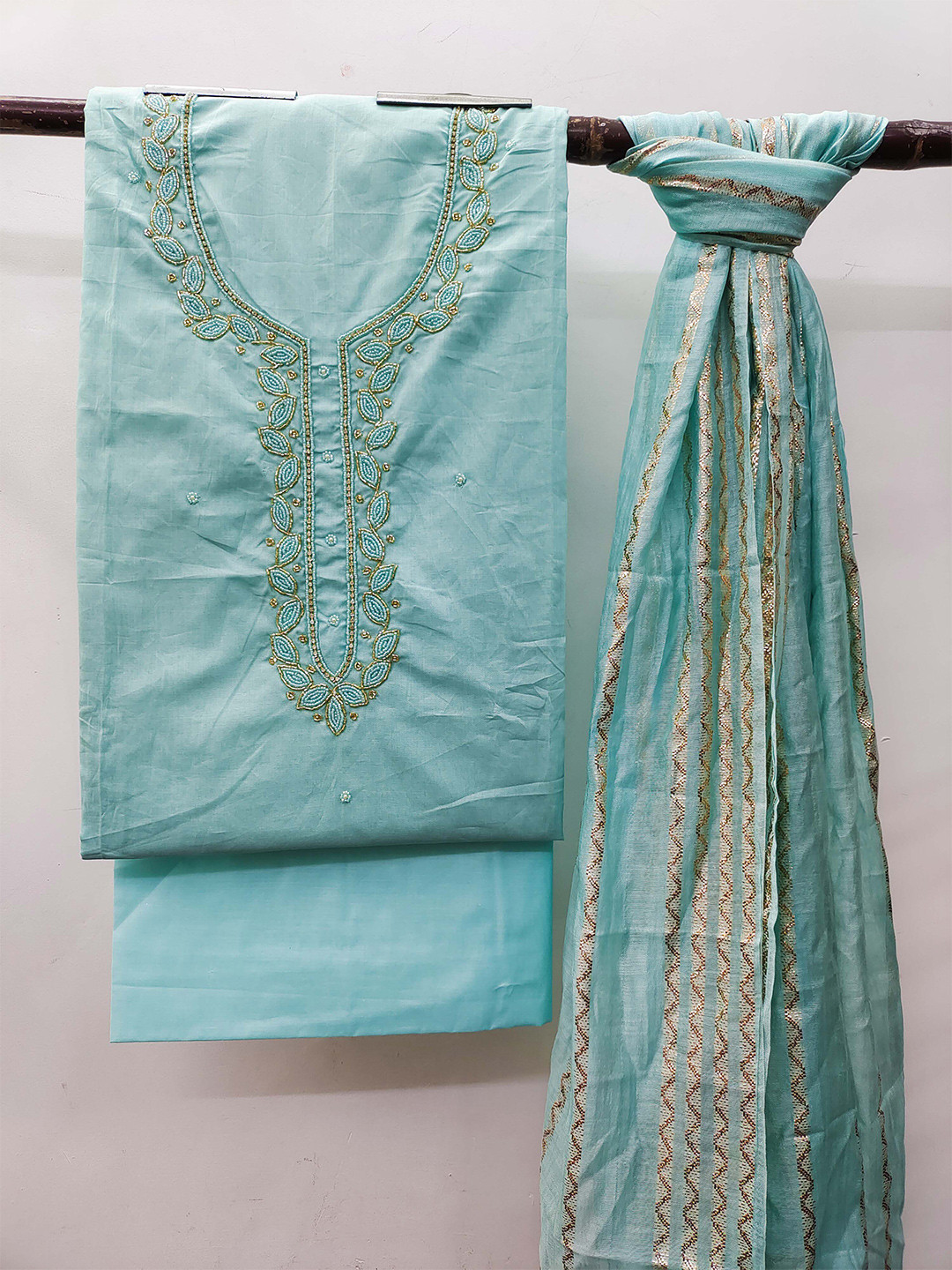 

KALINI Ethnic Motifs Embellished Unstitched Dress Material, Blue